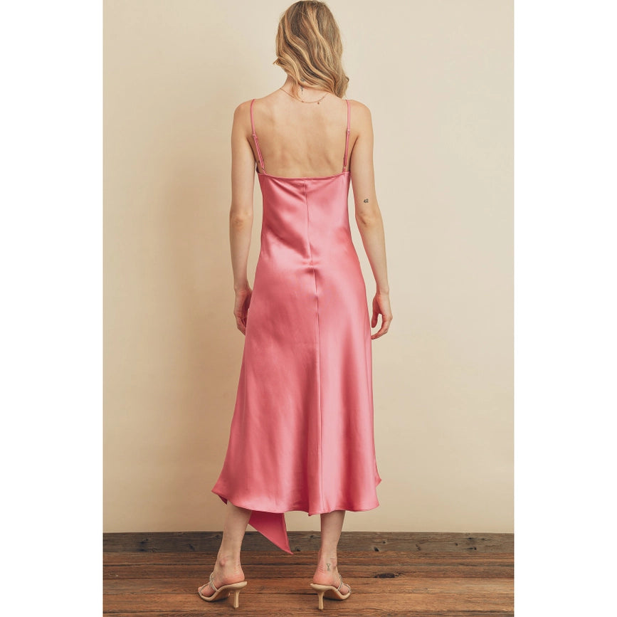 Asymmetrical Hem Slit Midi Dress Rose Pink-Midi Dress-Dress Forum-S-Urbanheer