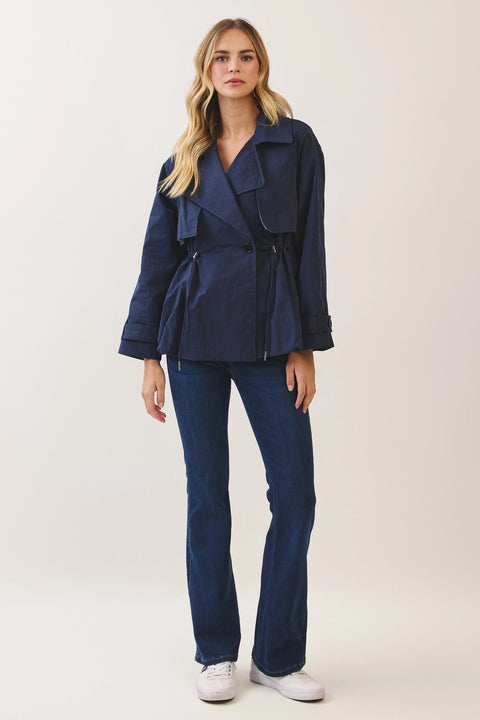 Drawstring Waist Trench Jacket