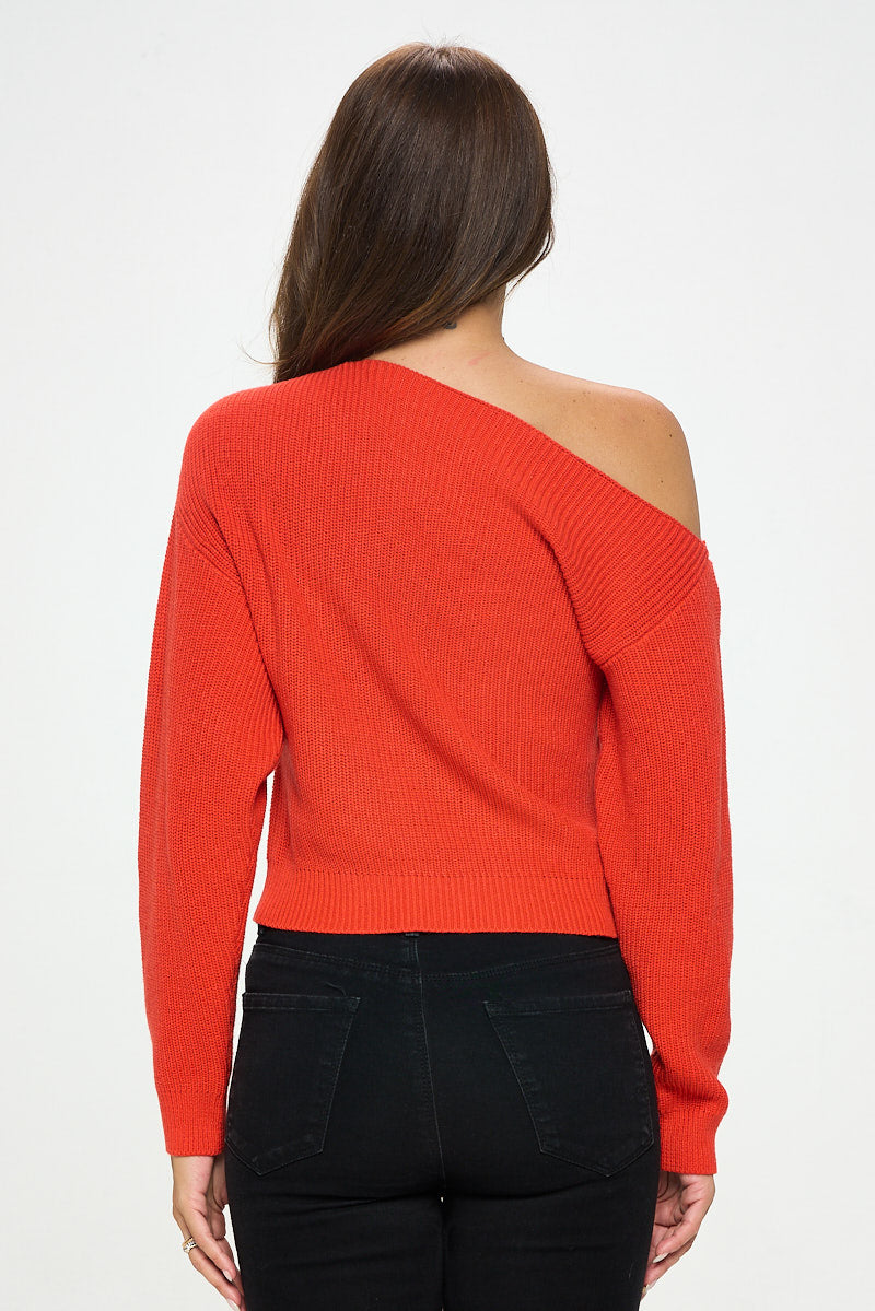 Ribbed Knit Vibrant Off Shoulder Knit Sweater-Renee C.-S-Urbanheer