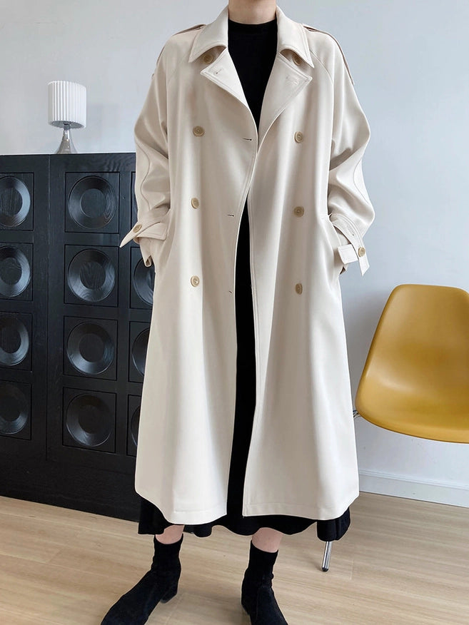 Draping British Loose Mid-Length Over The Knee Trench Coat Beige-Coat-Blak Wardrob-S-Urbanheer