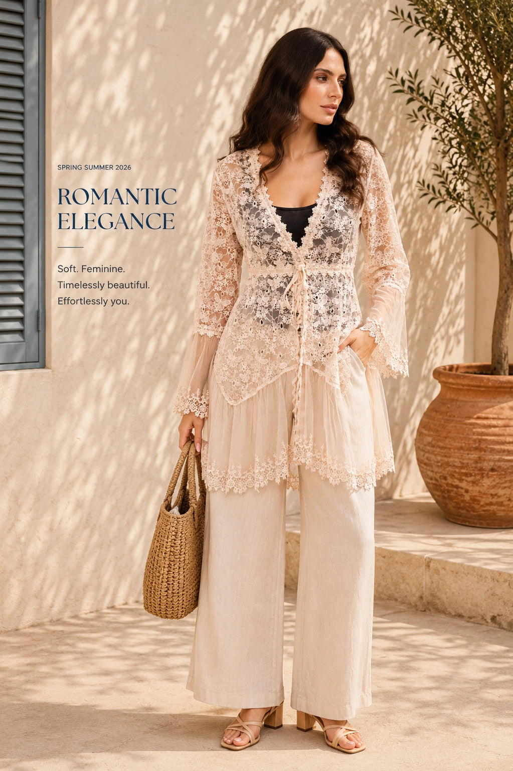 Lace Tie-Front Layering Jacket
