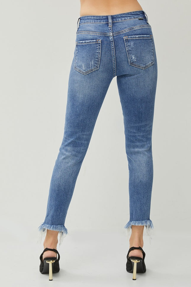 RISEN Distressed Frayed Hem Slim Jeans-UHX-Urbanheer