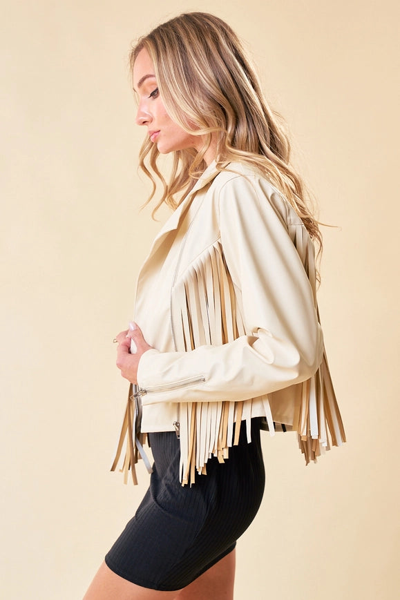 Cream Faux Leather Fringe Jacket with Gold Stars-Jacket-Saints & Hearts-S-Urbanheer