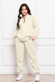 Half Zip Long Sleeve Sweatshirt and Pants Set Ivory-Sets-Blak Wardrob-S-Urbanheer
