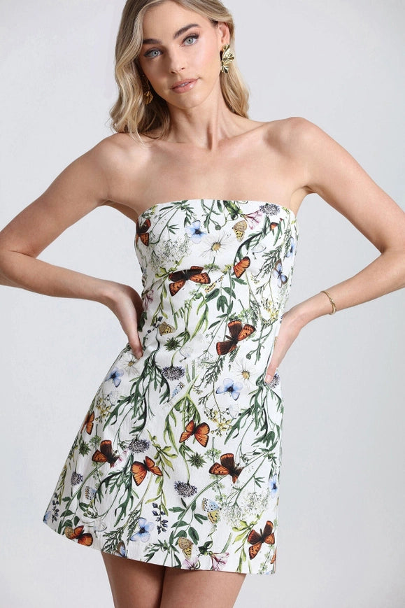 Botanical Print Stretch Cotton Mini Dress-Dress-Avec Les Filles-4-Urbanheer