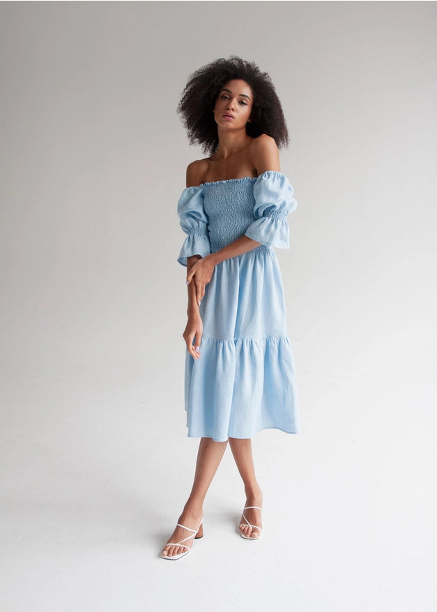 "Camila" Sky Blue Midi Dress-Dress-Nich Linen-XXS-Urbanheer