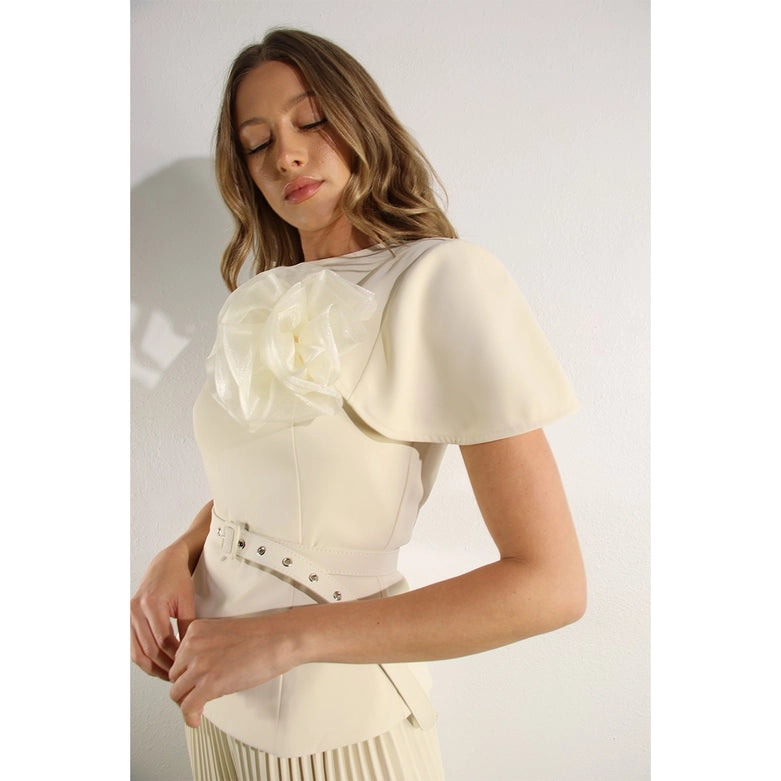 2 Tops and Pants Belt Set CREAM BEIGE-Set-Mulla-S-CREAM BEIGE-Urbanheer