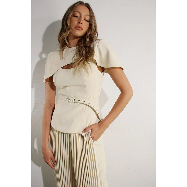 2 Tops and Pants Belt Set CREAM BEIGE-Set-Mulla-S-CREAM BEIGE-Urbanheer