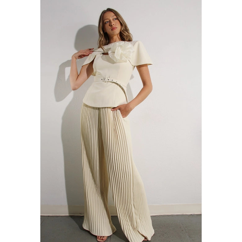 2 Tops and Pants Belt Set CREAM BEIGE-Set-Mulla-S-CREAM BEIGE-Urbanheer