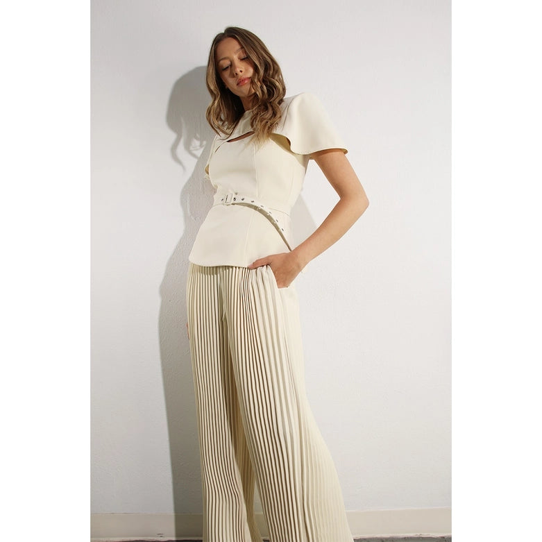 2 Tops and Pants Belt Set CREAM BEIGE-Set-Mulla-S-CREAM BEIGE-Urbanheer