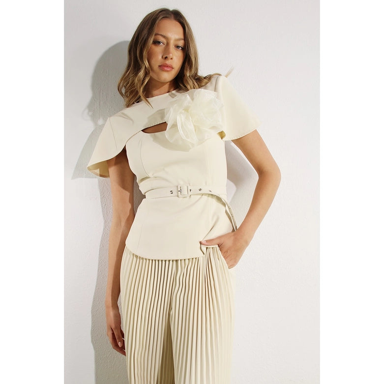 2 Tops and Pants Belt Set CREAM BEIGE-Set-Mulla-S-CREAM BEIGE-Urbanheer