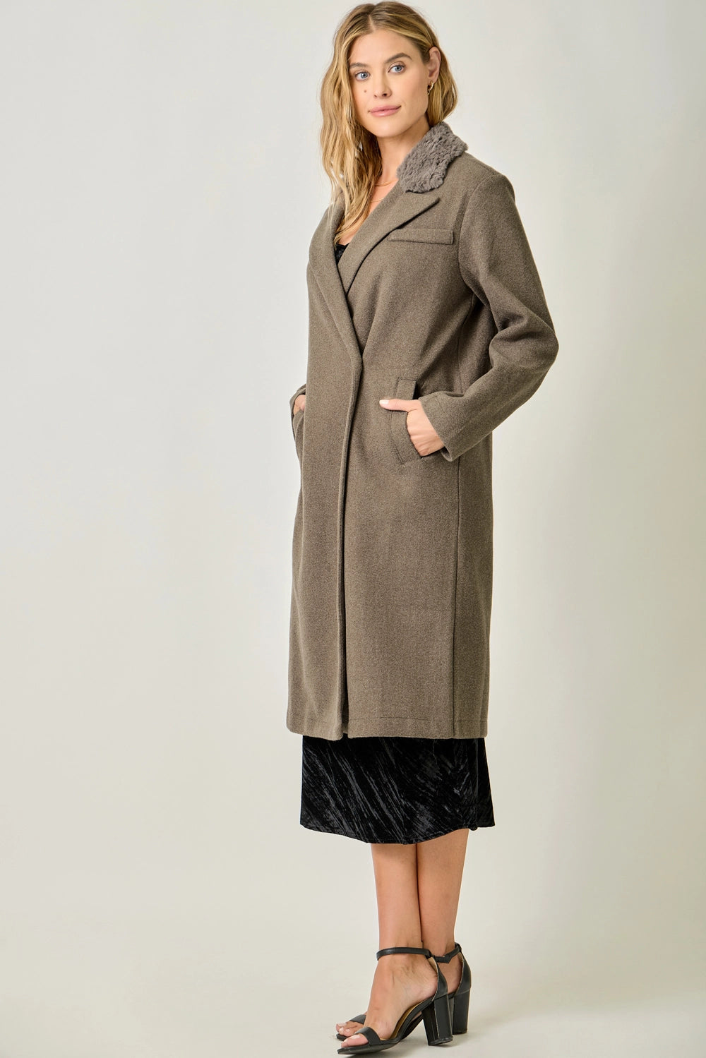 Fur Collar Long Coat