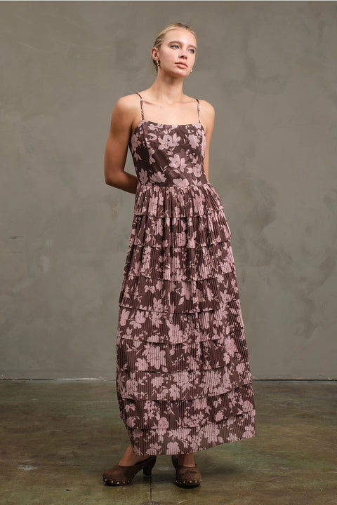 Flower Mesh Printed Tier Dress