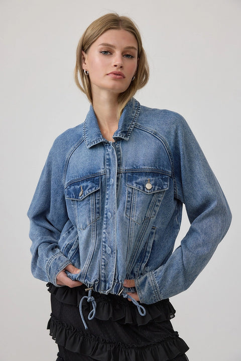 Soft Washed Denim Drawstring Jacket