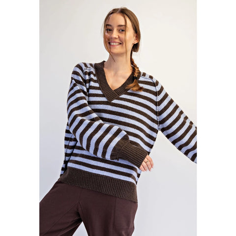 Striped Cozy Cashmere V-Neck Sweater