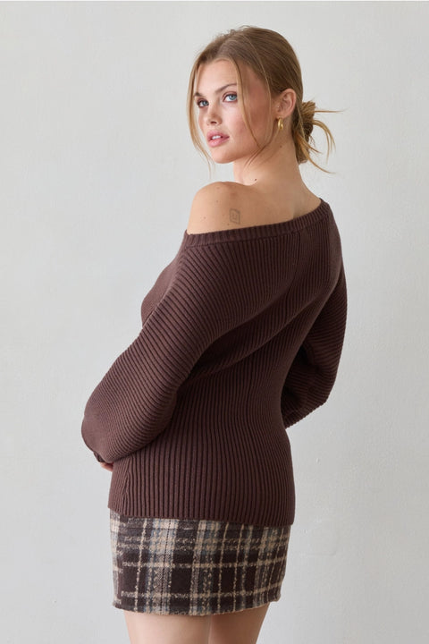 Maggy One Shoulder Fitted Dolman Sleeve Sweater Top