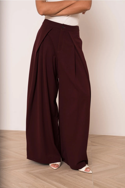 Nikki Wide-Leg High-Waist Trousers with Front Pleats