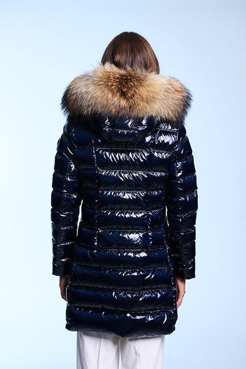 RACHEL slim fit long down jacket with detachable hood