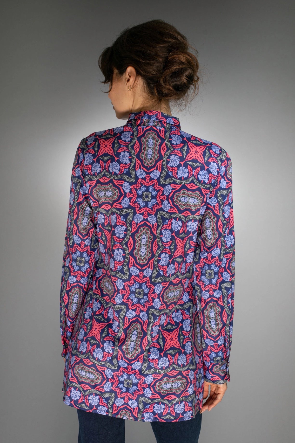 Geometric Long Shirt Electric Purple/Scarlet Red For Women-Nuvula-XS-Urbanheer