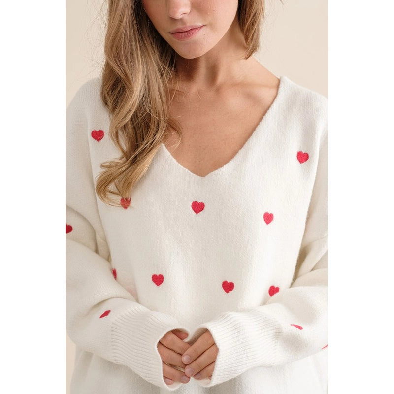 Plus Size Heart Pattern Boxy Knit Pullover Sweater White-SWEATER-Pink Irene Wholesale-1X/2X-Urbanheer