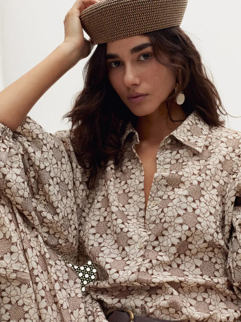 Claire Cotton Eyelet Shirt-Roberta Brown Flowers