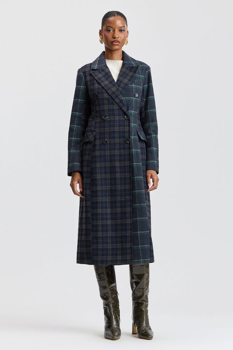 Mixed Plaid Tailored Coat