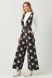 Embroidered Corduroy Jumpsuit Black
