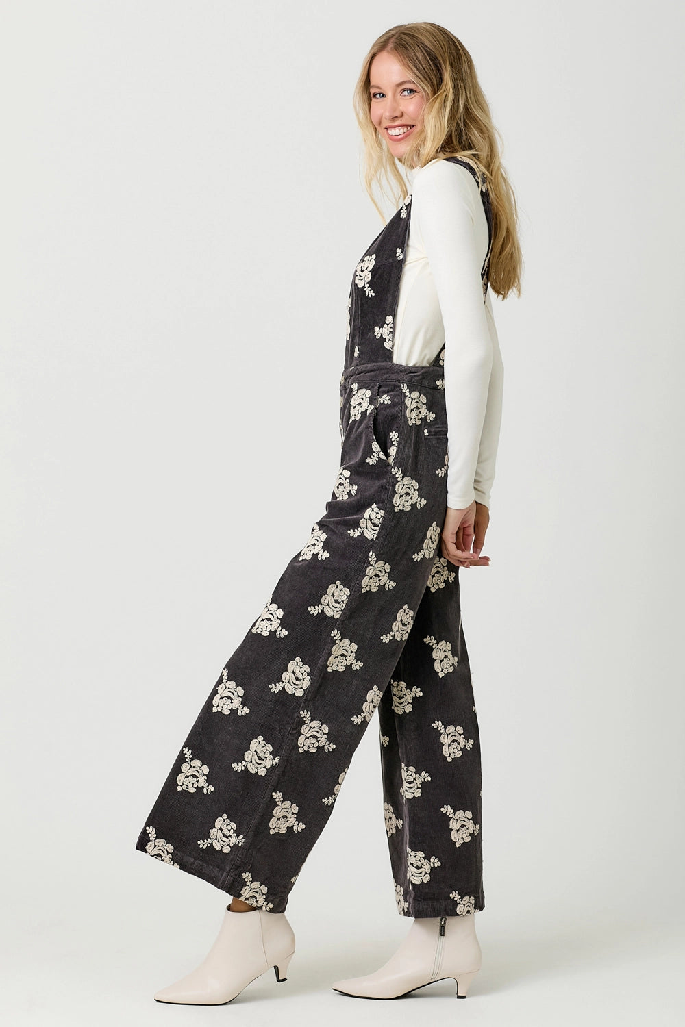 Embroidered Corduroy Jumpsuit Black