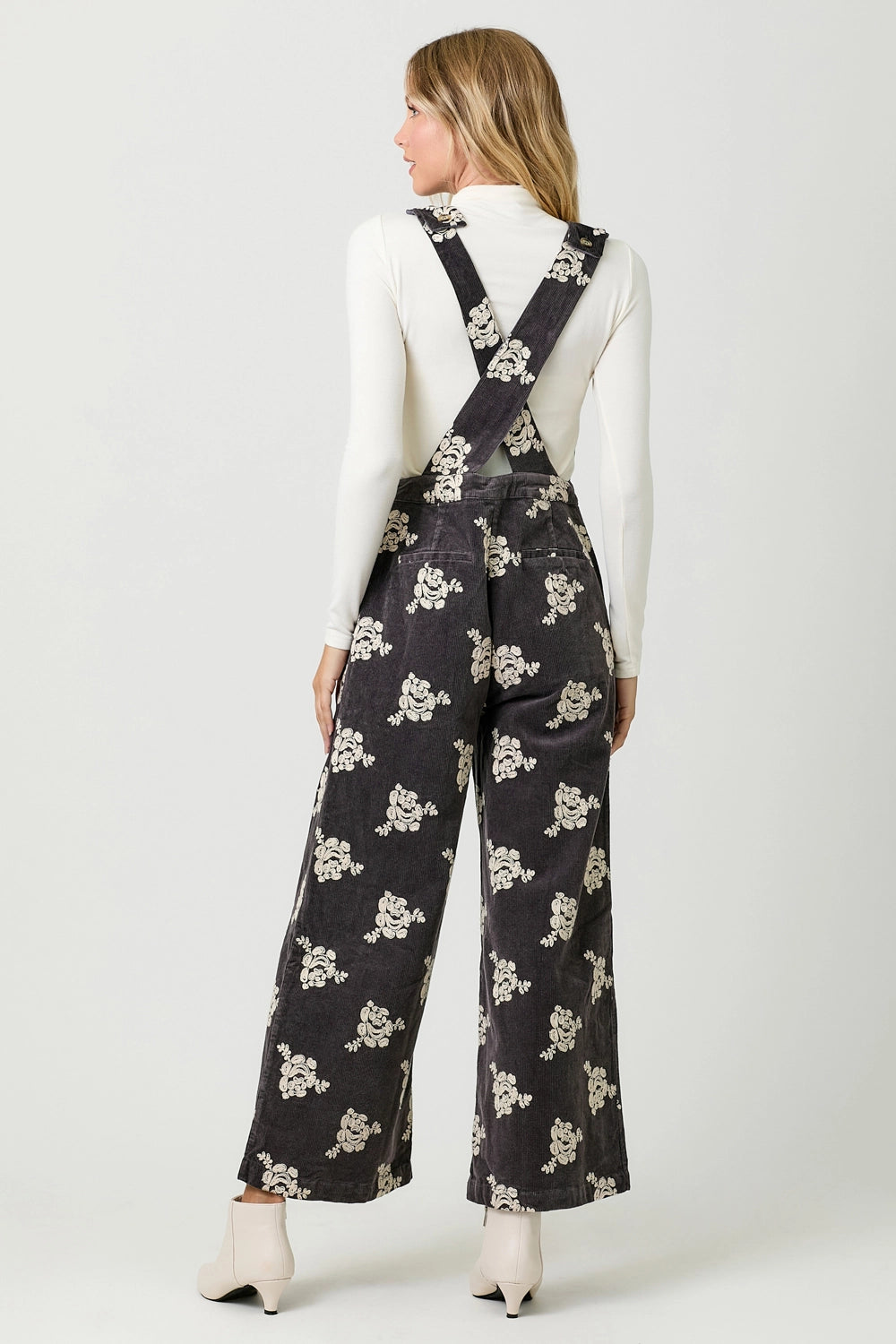 Embroidered Corduroy Jumpsuit Black