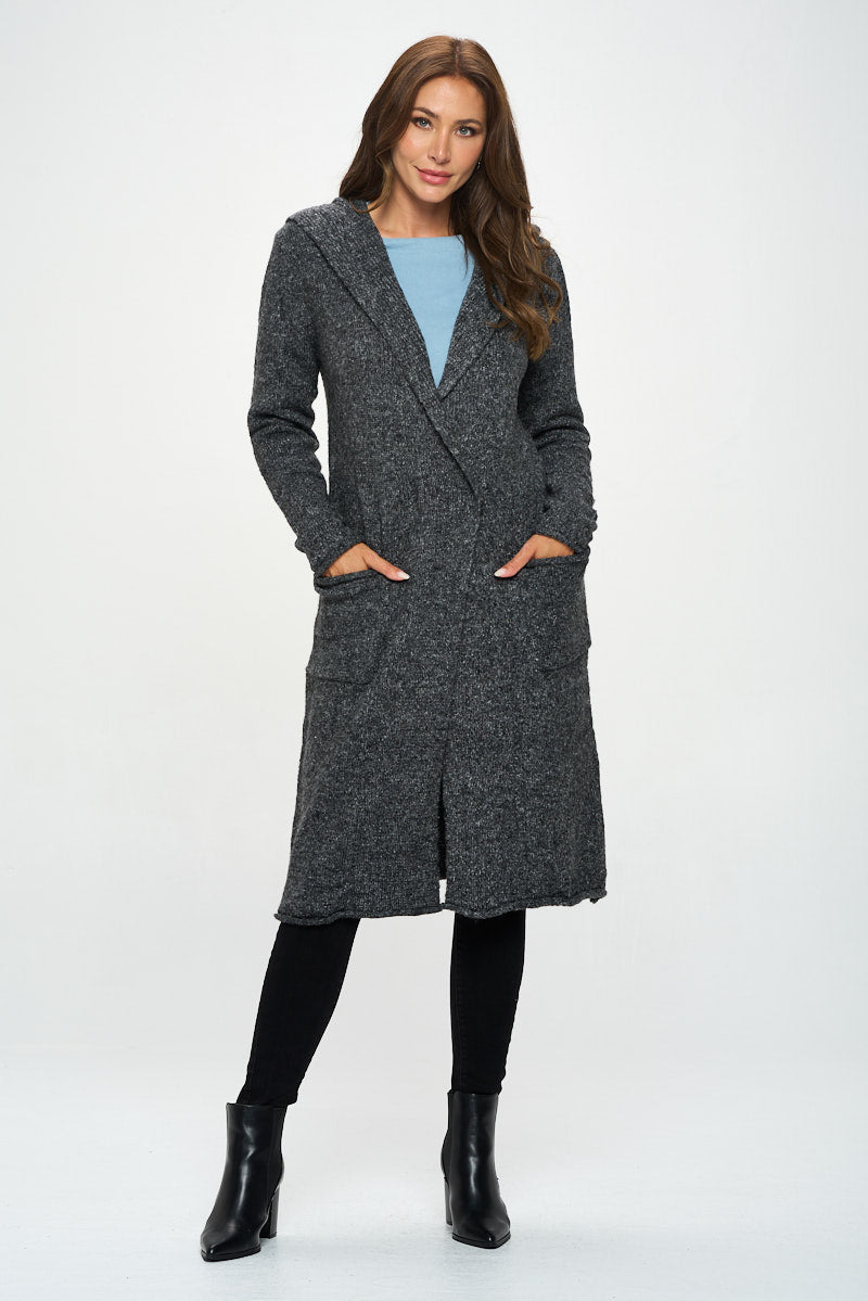 Charcoal Knit Open Front Cardigan Sweater With Pockets-Renee C.-S-Urbanheer