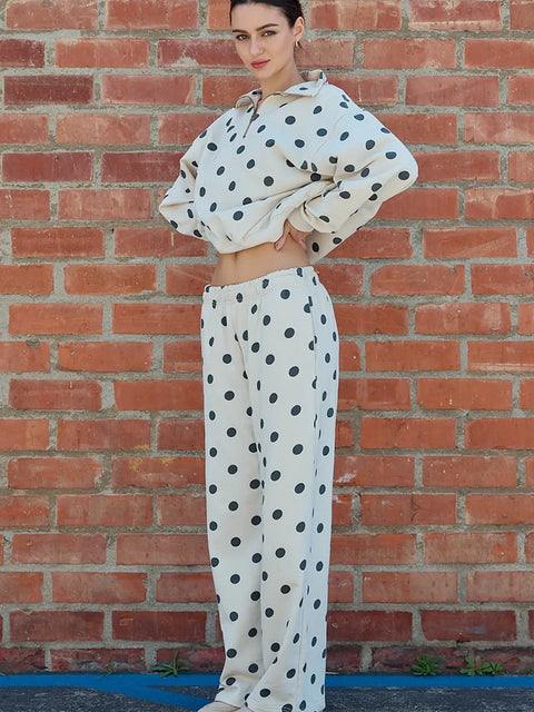 Polka Dot Elastic Waist Wide Leg Pants