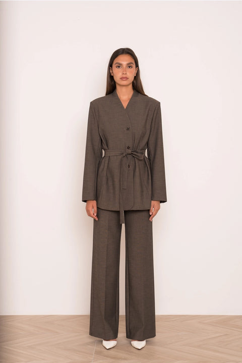 Diana Belted Double-Breasted Jacket with No Lapels