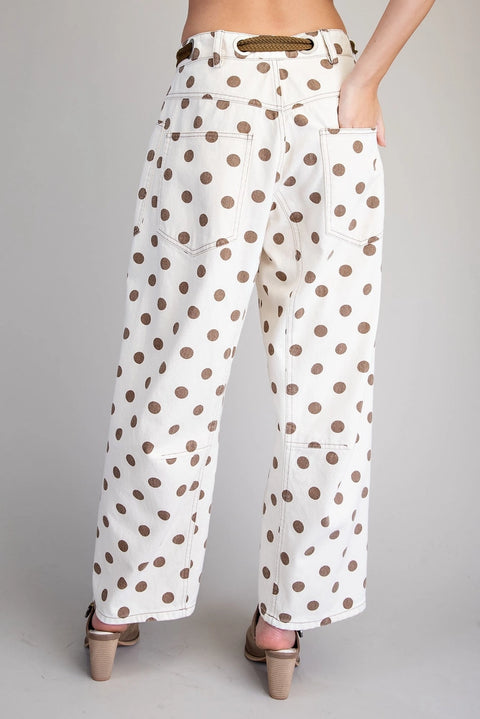 Polka Dot Front Tie Barrel Pants