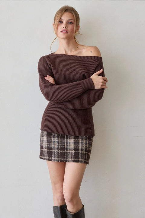 Maggy One Shoulder Fitted Dolman Sleeve Sweater Top