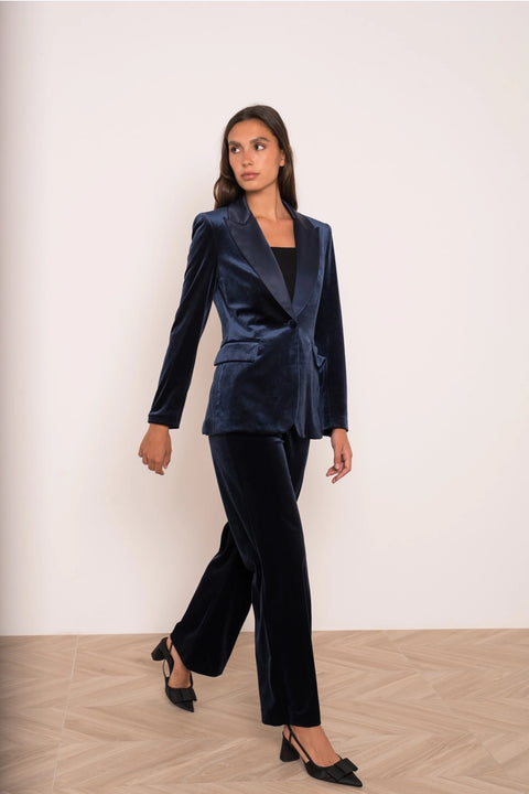 Velvet Fitted Velvet Tuxedo Blazer with Satin Lapel