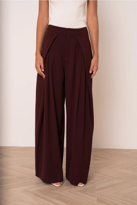 Nikki Wide-Leg High-Waist Trousers with Front Pleats