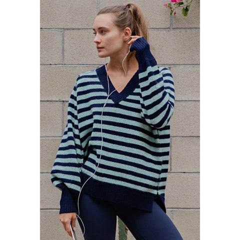 Striped Cozy Cashmere V-Neck Sweater