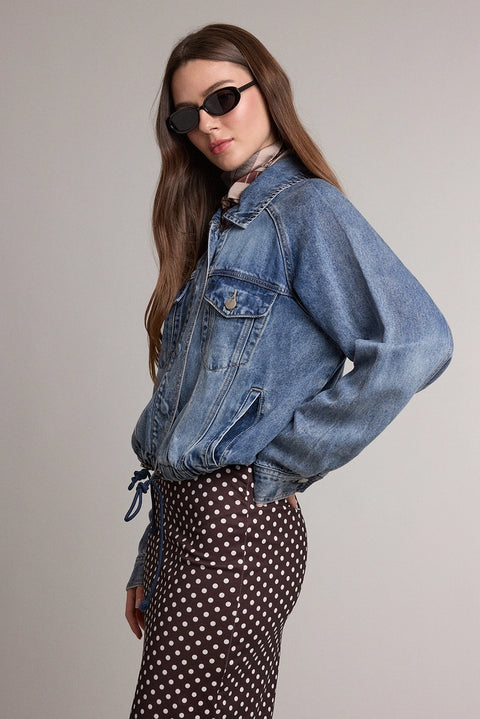 Soft Washed Denim Drawstring Jacket