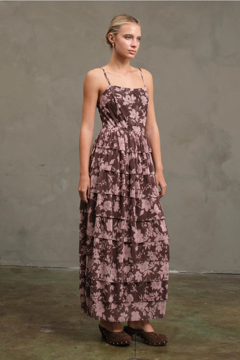 Flower Mesh Printed Tier Dress
