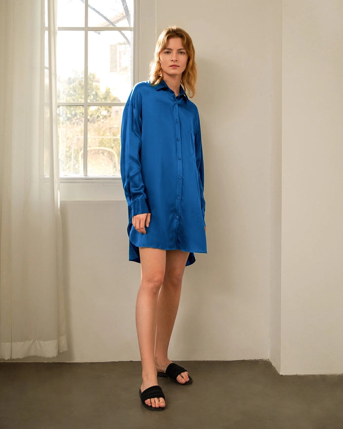 Classic Silk Nightshirt Klein Blue-Nightshirt-MommeSilk-XS-Urbanheer