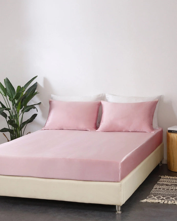 22 mm 3PCS Fitted Sheet Set Rosy Pink-Set-MommeSilk-Twin-Rosy Pink-Standard-Urbanheer