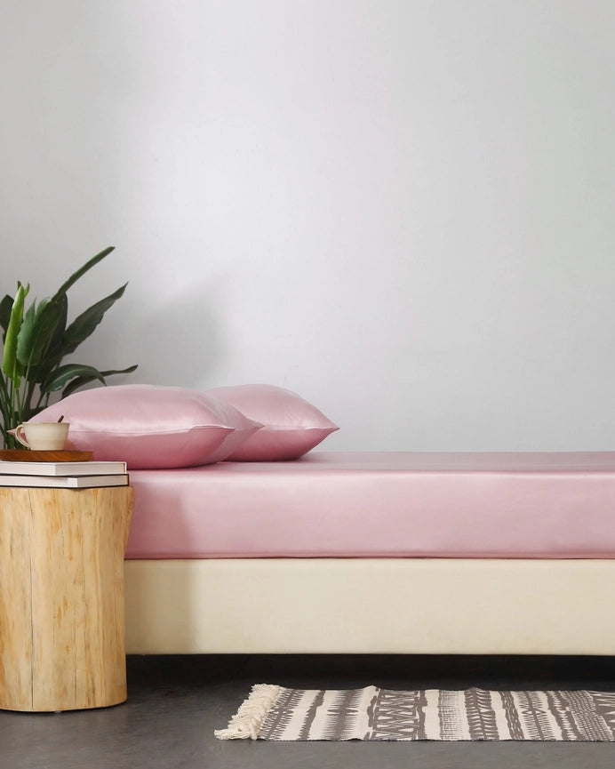 22 mm 3PCS Fitted Sheet Set Rosy Pink-Set-MommeSilk-Twin-Rosy Pink-Standard-Urbanheer