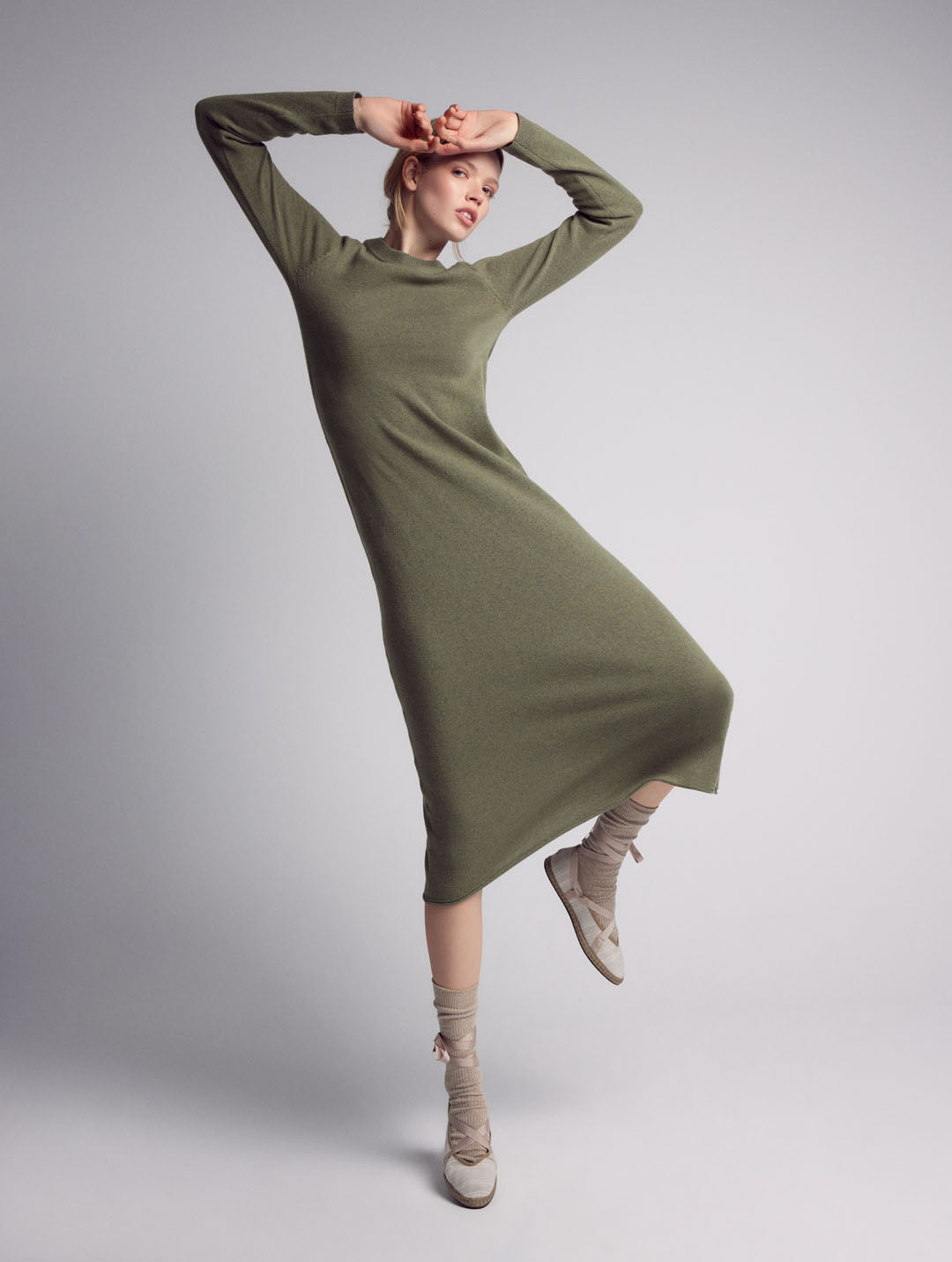 Zoe Cashmere Knitted Long Sleeve Dress Green-Clothing - Women-Leap Concept-Green-OS Fit-Urbanheer