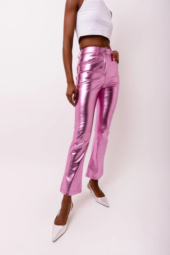 Lupe Metallic Faux Leather Slim Fit Pants-Pants-Amy Lynn-S-Urbanheer