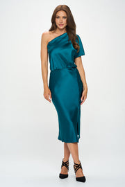 Made In Usa Stretch Satin One Shoulder Dress-Renee C.-S-Urbanheer