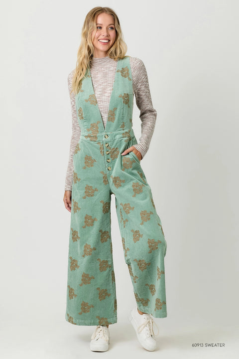 Embroidered Corduroy Jumpsuit - Washed Seafoam