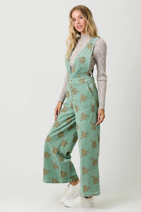 Embroidered Corduroy Jumpsuit - Washed Seafoam