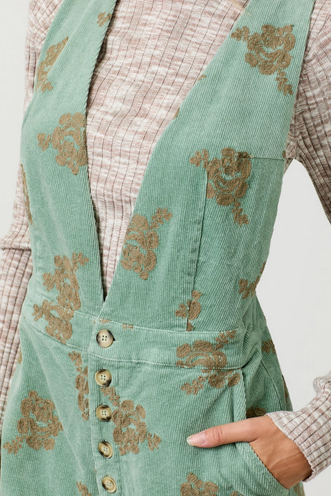 Embroidered Corduroy Jumpsuit - Washed Seafoam