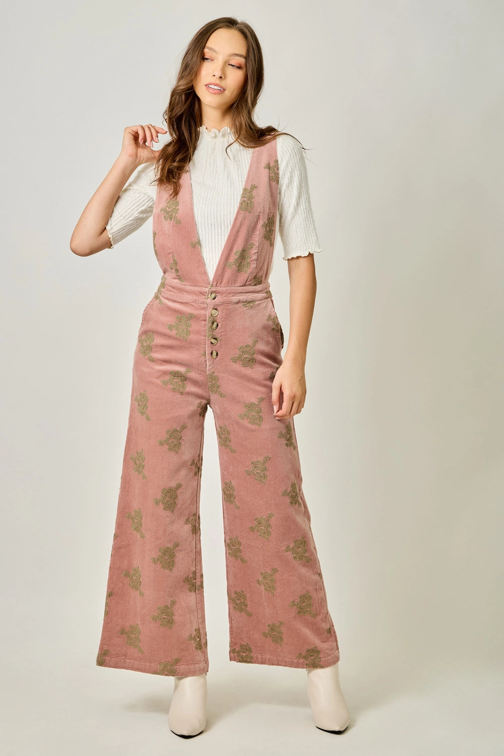 Embroidered Corduroy Jumpsuit