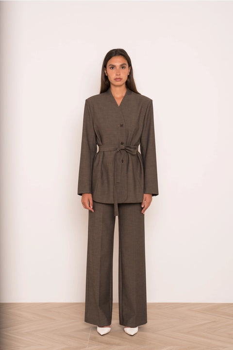Diana Belted Double-Breasted Jacket with No Lapels